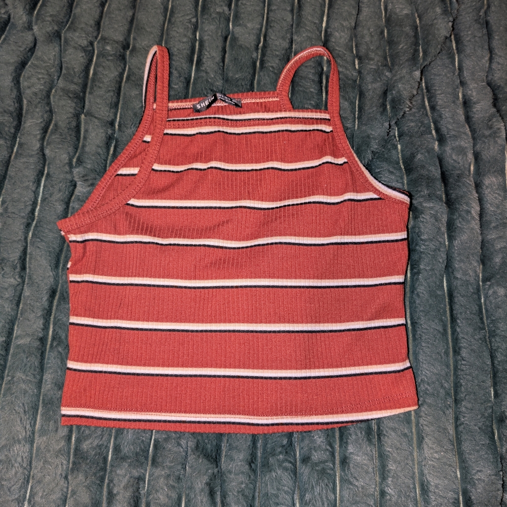 SHEIN Reddish Brown Striped Crop Top
